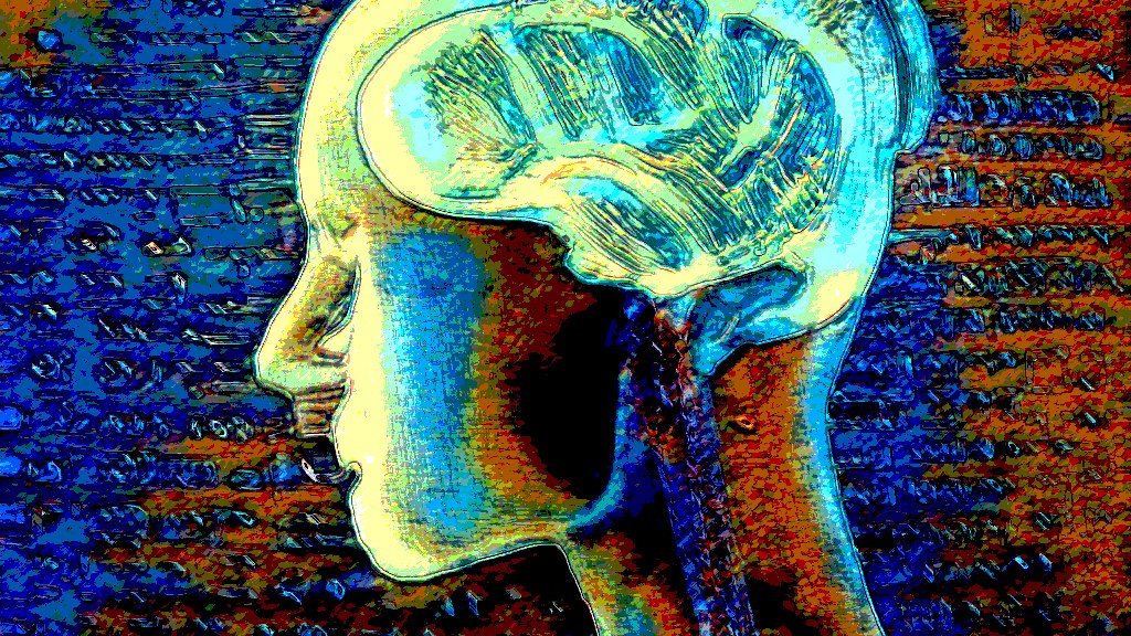 一幅 AI 人脑侧面的彩色渲染插画