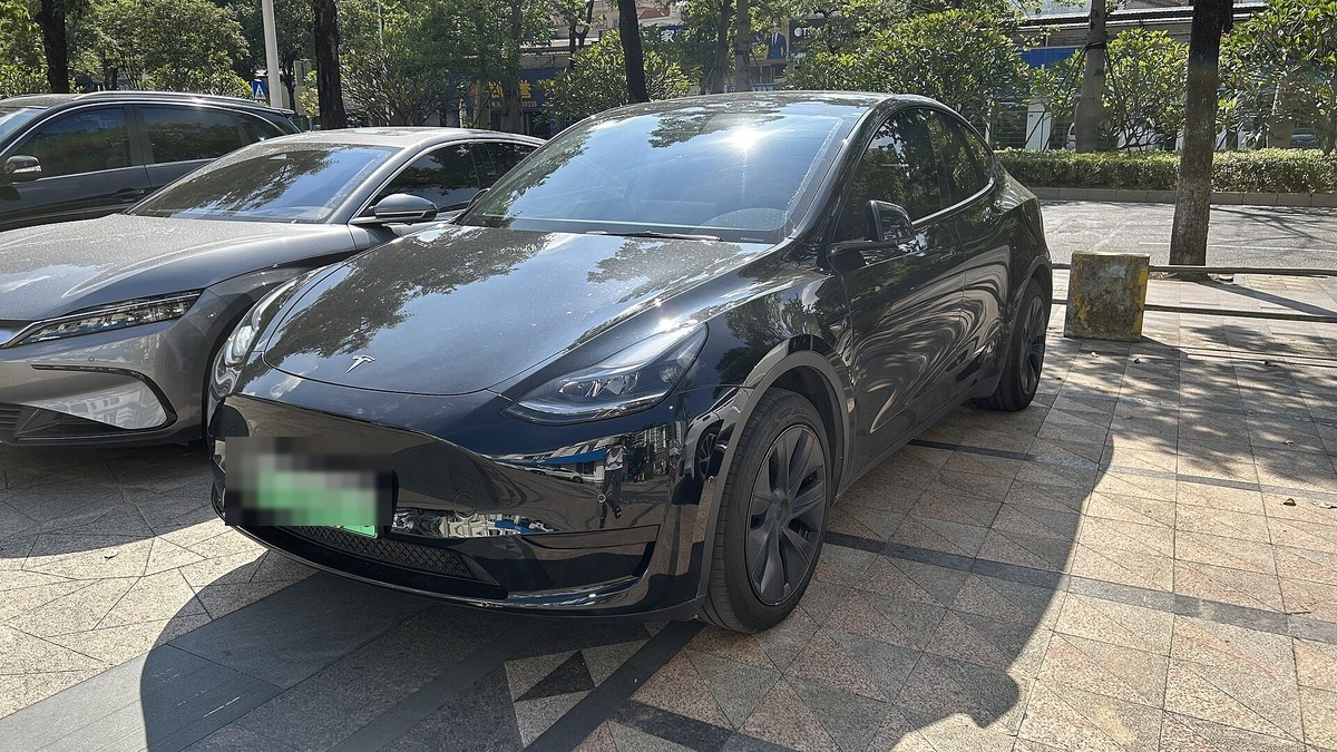 一台停在东莞街头的 Model Y（车牌已打码）。摄影 メイド理世，Wikimedia Commons，CC BY-SA 4.0。这张照片与本文财报数据无关联，只用来说明车型外观